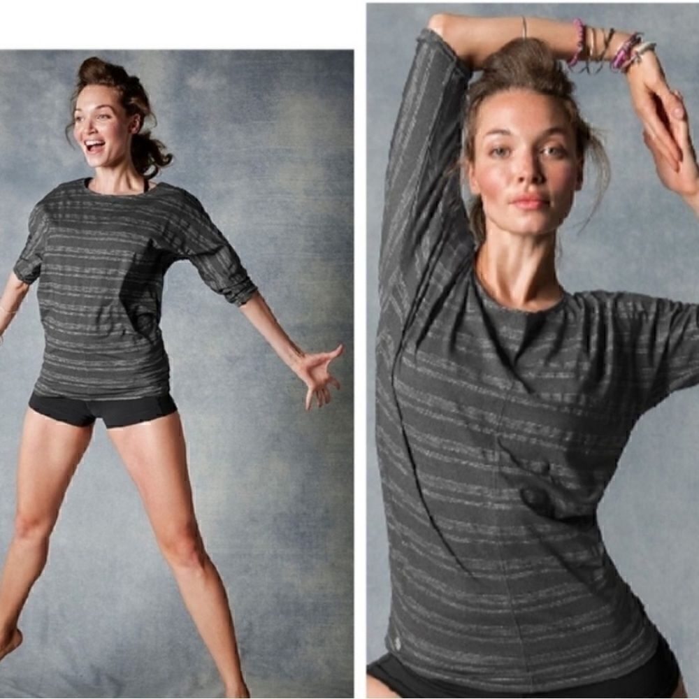 Athleta Gray Stripe with Shimmer Dory Dolman - Size XS